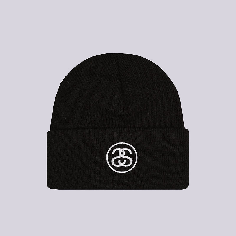  черная шапка Stussy SS-Link Cuff Beanie 132896-black - цена, описание, фото 1